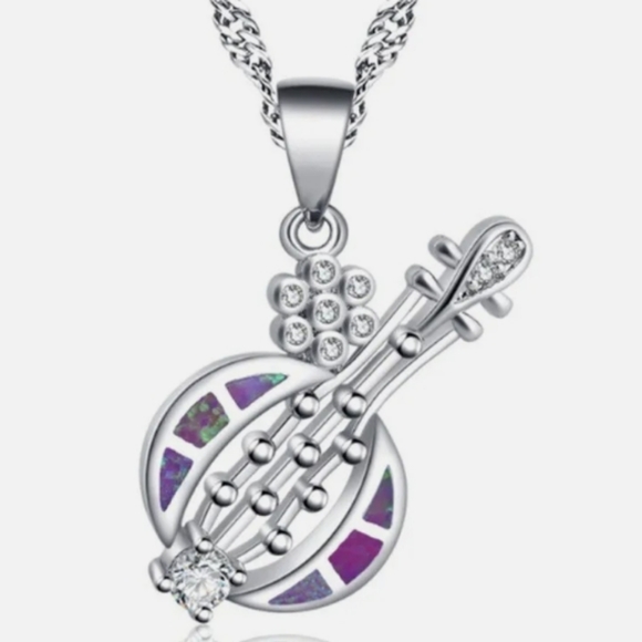 NEW! BEAUTIFUL SPARKLING MUSIC INSTRUMENT PENDANT & CHAIN 925 - Picture 1 of 6